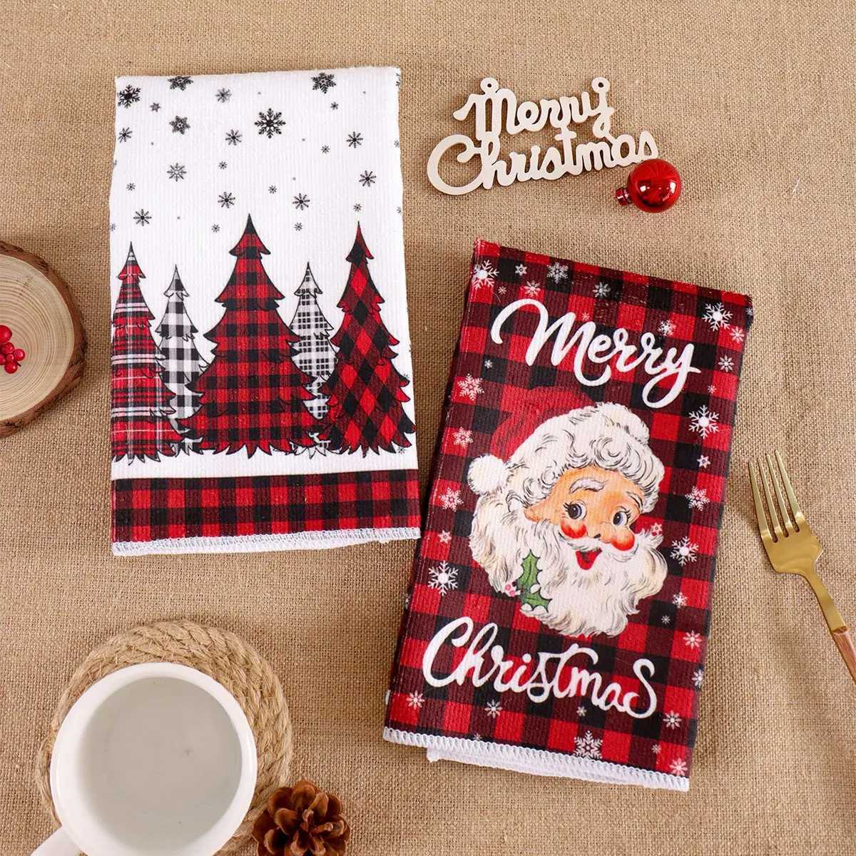 2pcs Christmas Kitchen Towels Merry Christmas Decoration 2025 Xmas Santa Claus Dish Towel Navidad Natal Gifts New Year 2026M251111