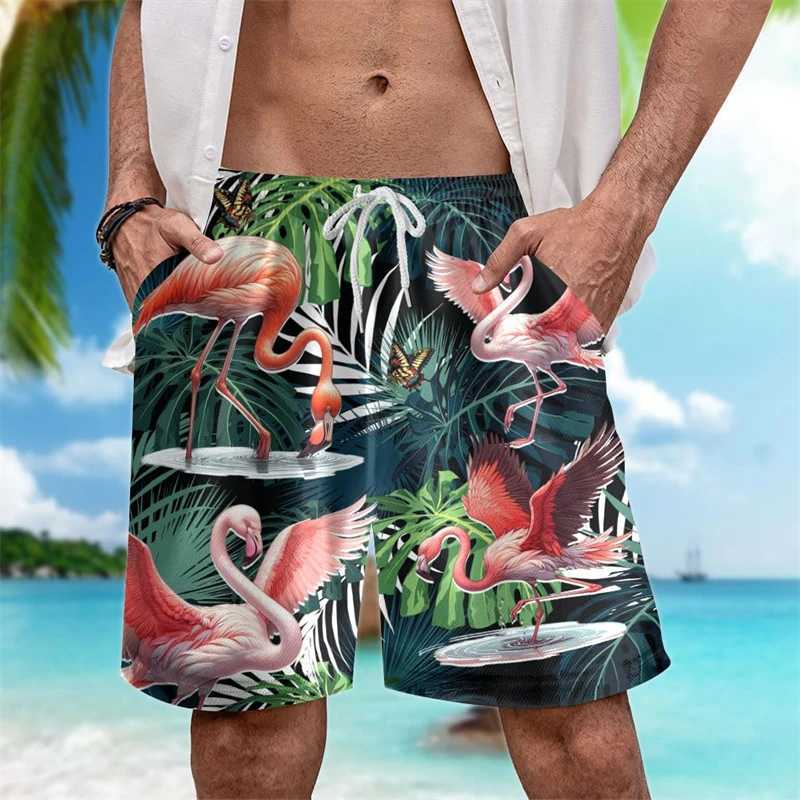 Casual tropical bird graphic Hawaiian shorts fashionable summer mens 3D printed beach shorts loose and breathable swim trunksW250410