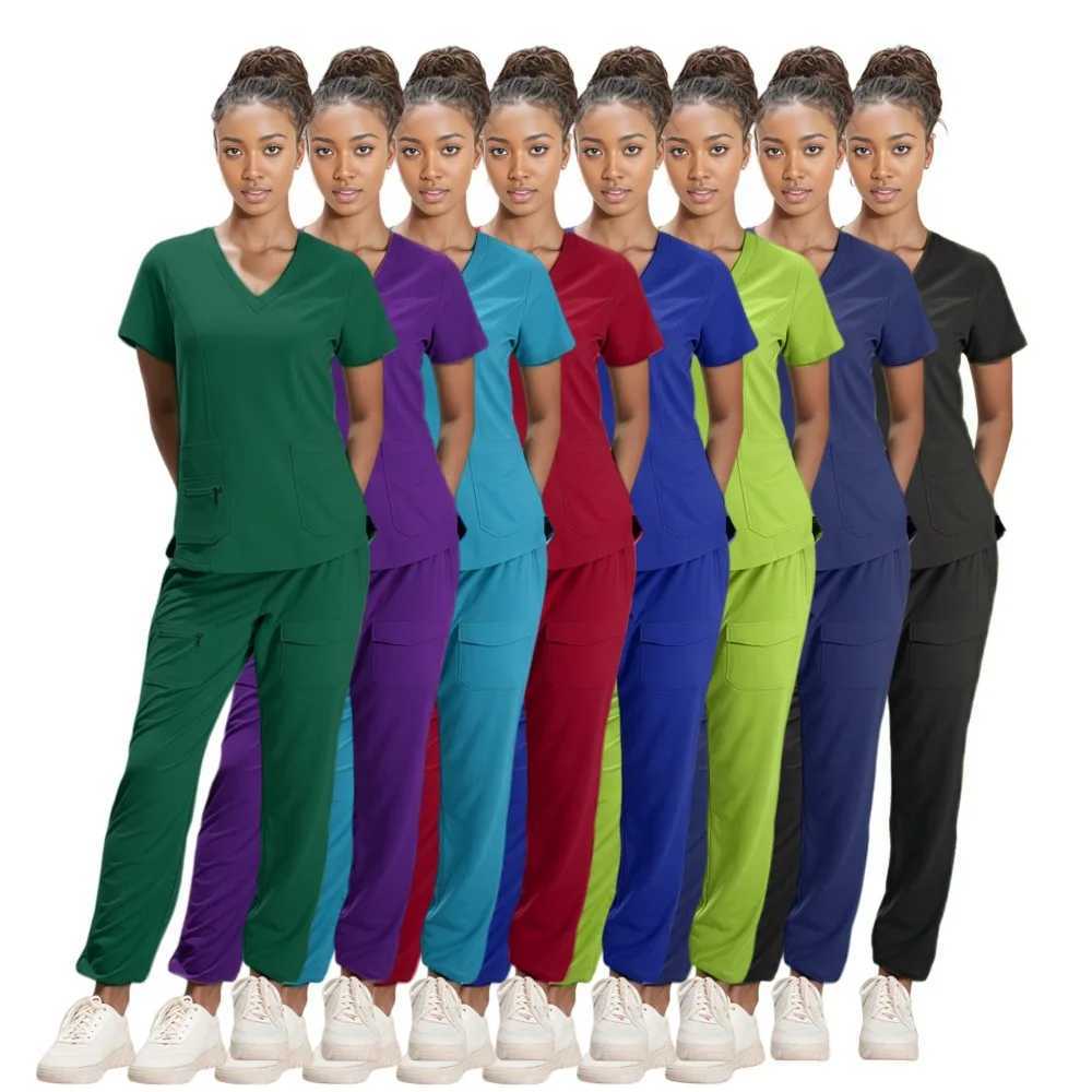 Scrubs Medical Uniform Short Slve Tops+Pants Nursing Uniform Women Pet Shop Doctor Hospital Clinic Surgery Workwear Scrub Sets X2504101