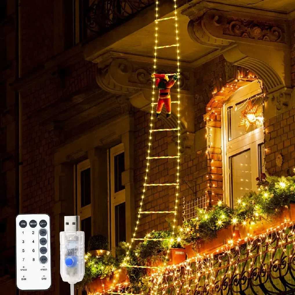 Christmas 3M Christmas Decoration LED Santa Claus Climbing Ladder Light USB Plug 8 Flashing Modes Suitable Home Xmas Tree Wall Window Y251111