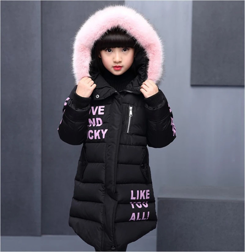 2 6 8 12 Years Fashion Children Jackets For Teenage Girls Winter Warm Parkas Coats Girl Fur Hooded Thick Outerwear Clothing 2501105