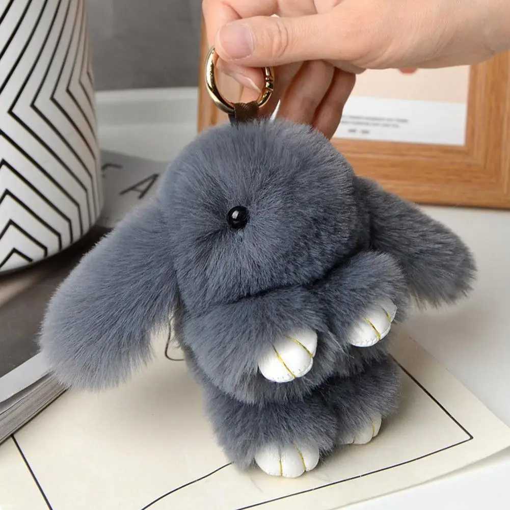 Cute Plush Rabbit Keychain Womens Fur Pom Angel Rabbit Keychain Rabbit Plush Doll Toy Girl Bag Car Key Pendant Fur Keychain W250411