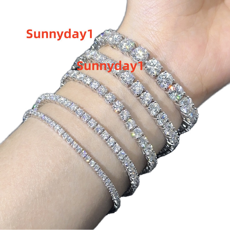 Ready Stock 4mm 6/65/7/75/8/85 Inches VVS Moissanite 925 silver Diamond Iced Hip Hop Bracelet Rhodium Plated Tennis Bracelet
