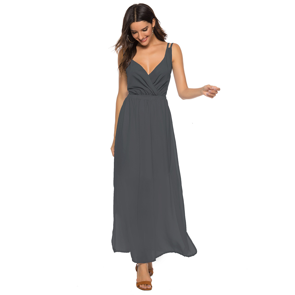 Large Women's 2025 Chiffon Sexy Strap Open Back Long Dress Women