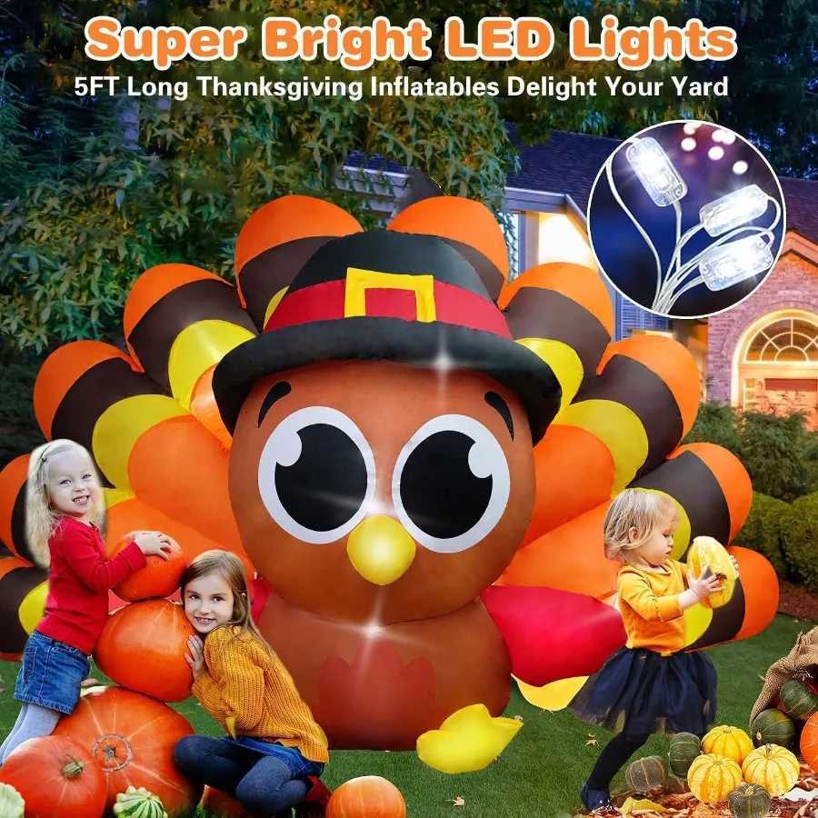 Christmas 8FT Fall Inflatable Turkey with Builtin LED Lights and Big Tail for Outdoor Lawn Yard Decoration Perfect Thanksgiving Outdoor I Y251111