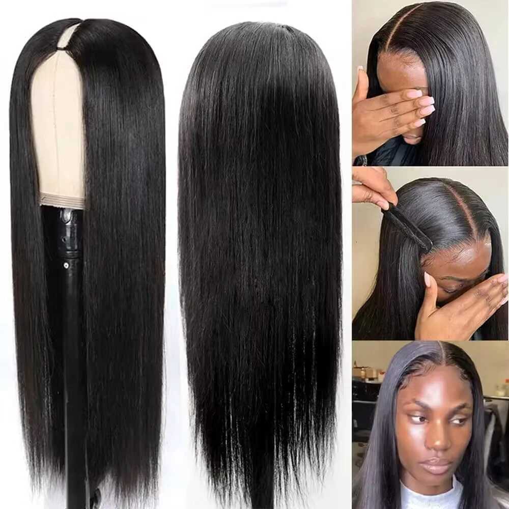V Part Wig Straight Long Human Hair Wigs Mongolian Straight V Part Human Hair Wigs V Part Machine Made Wigs No Leave OutT251111