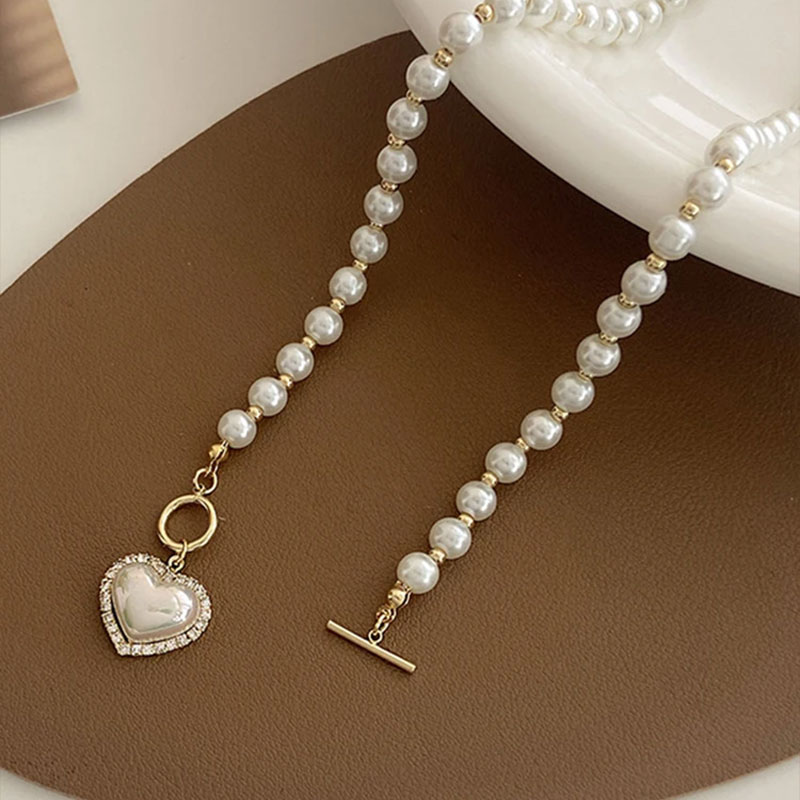 Elegant Pearl Necklace For Women Heart Pendant Necklaces Luxury Imitation Pearls Chain Necklaces Korean Jewelry Girls Gifts