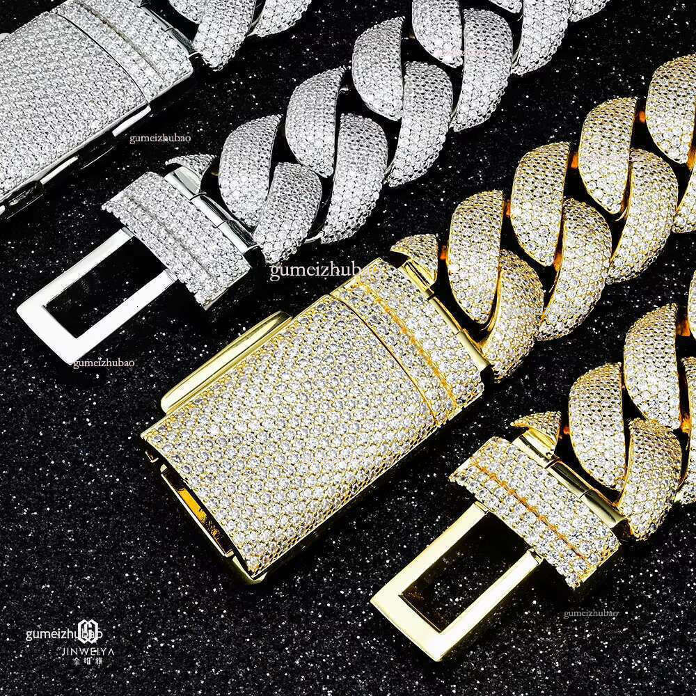 New Arrival 20mm Cuban k Moissanite Chain Prong Large Necklace Bracelet with Pendants Hiphop Rapper Style
