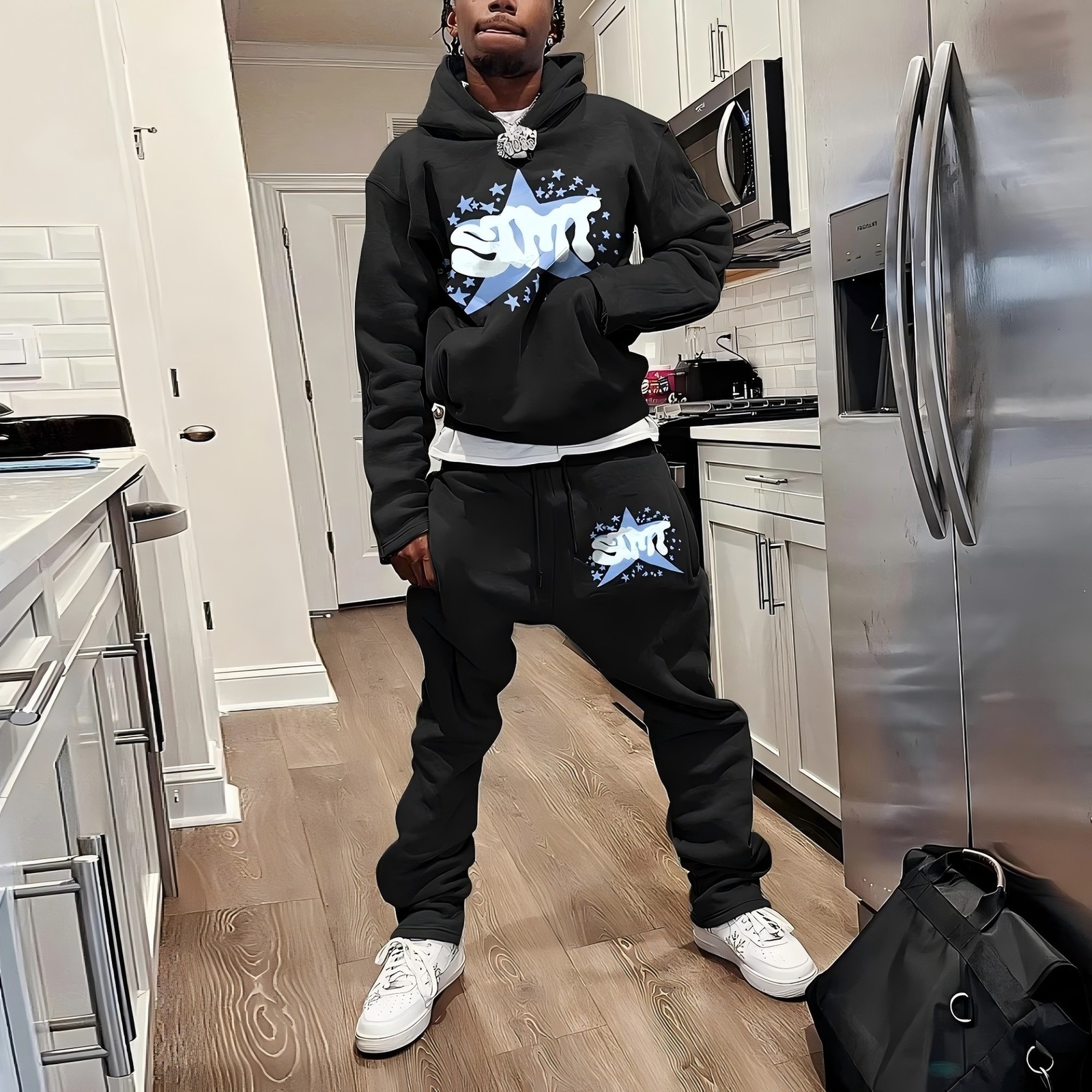 2 Pcs Tracksuit Coords Y2K Retro Men Balaclava Hoodie Embroidery Pattern Streetwear Dark Unisex Oversized Masked Sweatshirt Set 250910