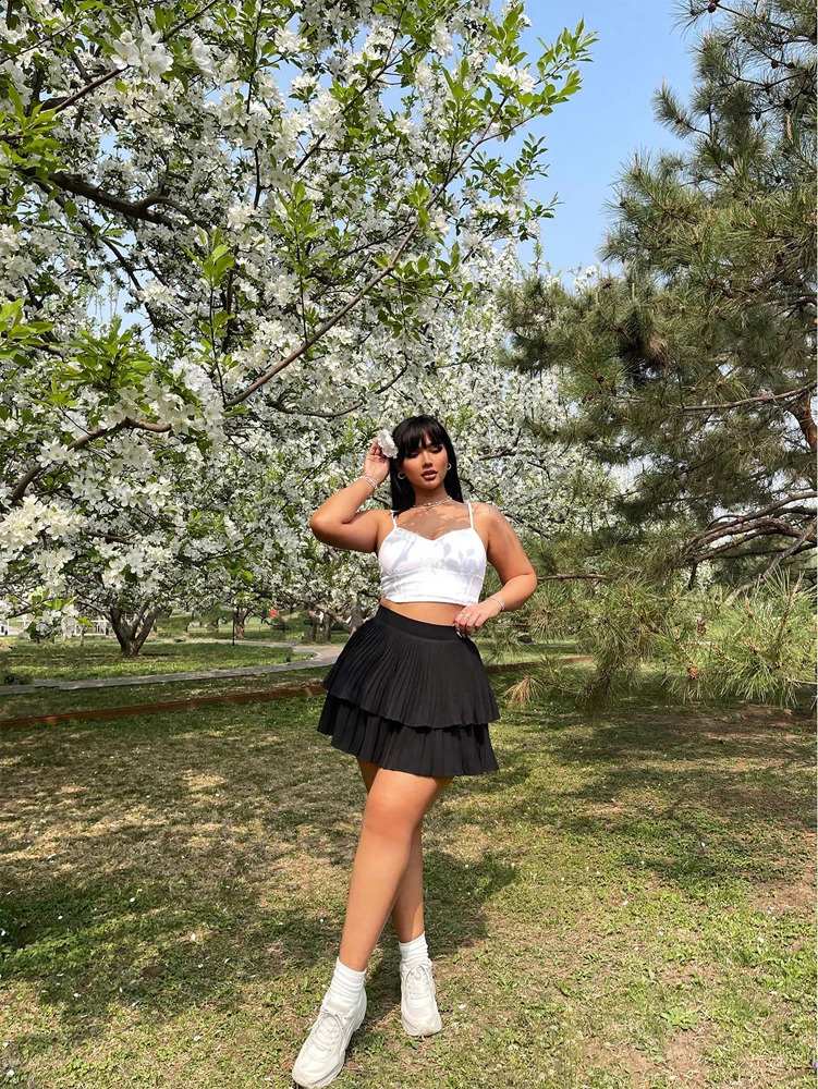 Plus Size Pleated Skirt Girls Beach Skirt Sports Skirt Stretch Basic Mini Skirt With Wedding Lined Pants 250410