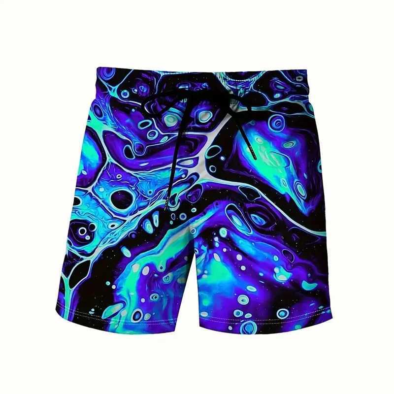 3D printed colorful neon light mens shorts landscape patterns beach shorts summer leisure street breathable swim trunksW250410
