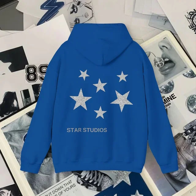 Y2K Hoodie Womens Harajuku Hip Hop Letter Star Graphic Printing Loose Sports Shirt Punk Rock Gothic Top Street Clothing 250314
