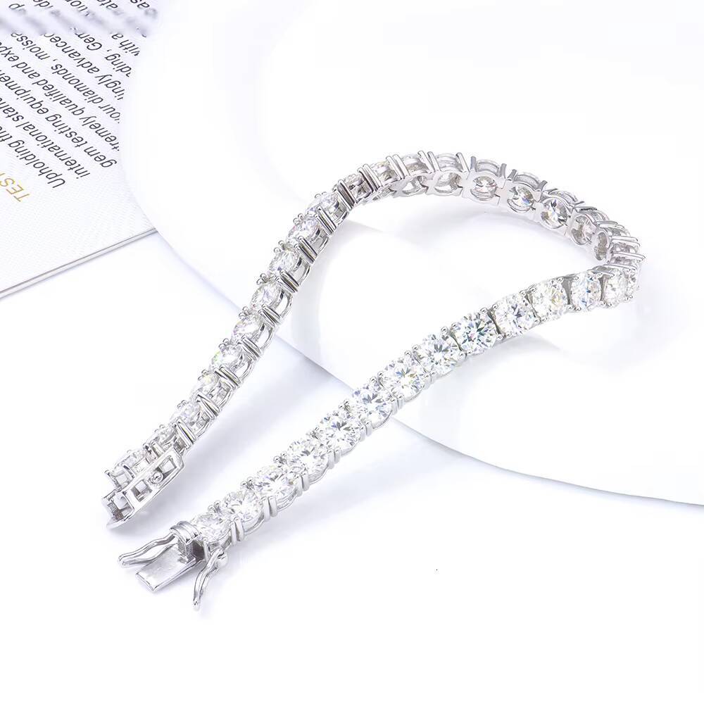 5mm 6/65/7/75/8/85 Inches White Gold Moissanite Classic Men Tennis Bracelet 925 Silver