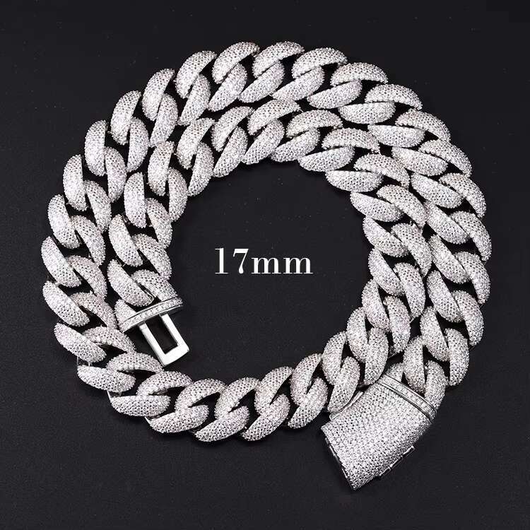 Straight/Bent Buckle 17MM 4Rows Full Iced Out D Color Moissanite Diamonds Solid Silver Cuban Link Chain Hip Hop Jewelry