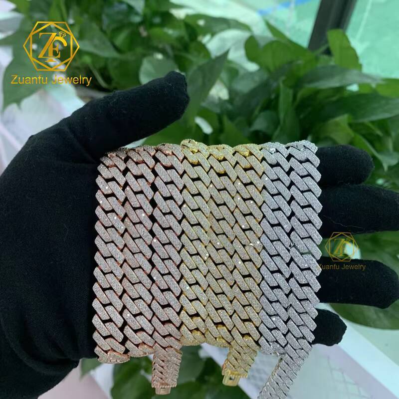 Make in China Classical Cuban Necklace Right Angled Trapezoid Ladder Shape Full Small Diamond 925S Moissanite Chain With GRA