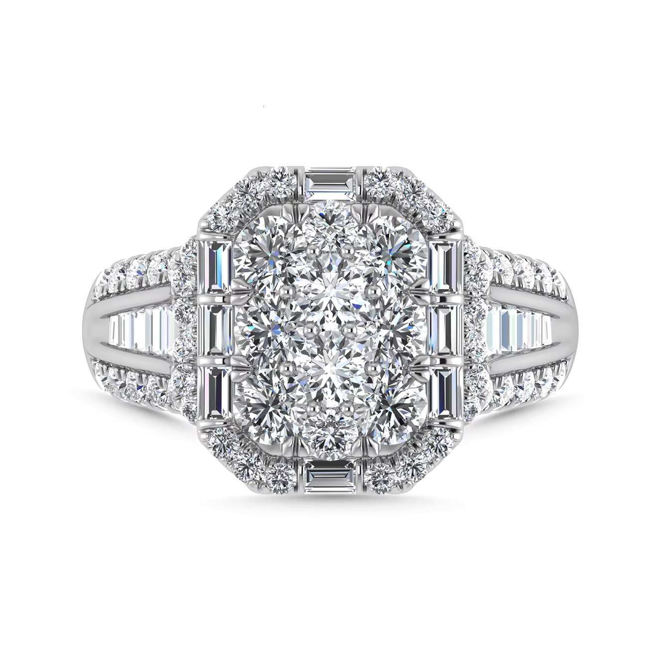 High Quality Engagement Wedding Ring for Women 925 Silver Ring 10k 14K Solid Gold Baguette VVs Moissanite Diamond Cluster Ring