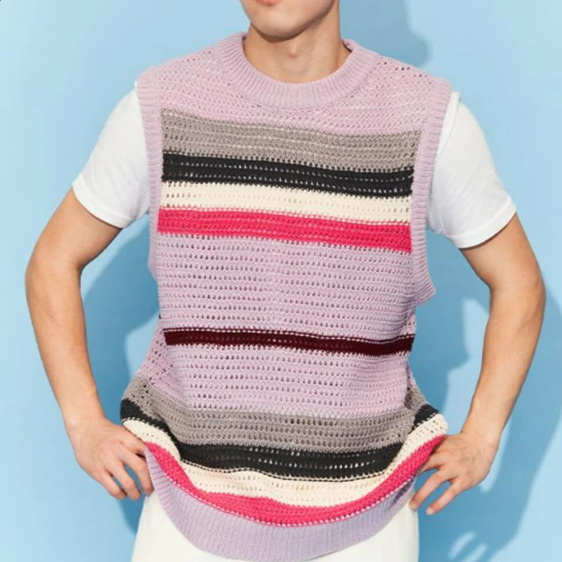 2023 mens loose floral round neck simple and handsome hollow solid color sticker work fashion casual sweater 250411Z