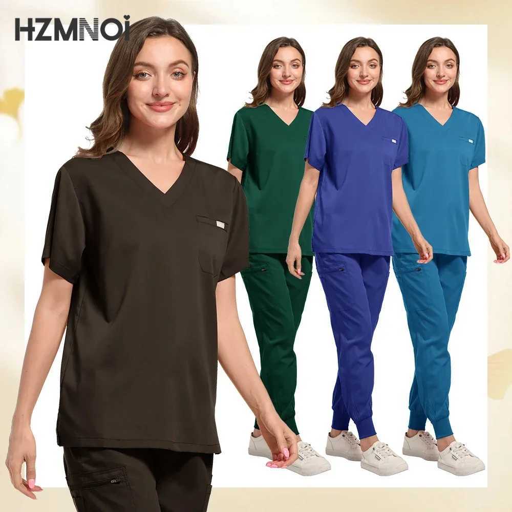 High End Unisex Nurse Scrub Set V-neck Short Slve Medical Workwear Beautiful Spa Sn Uniform Operating Room Overalls X250410