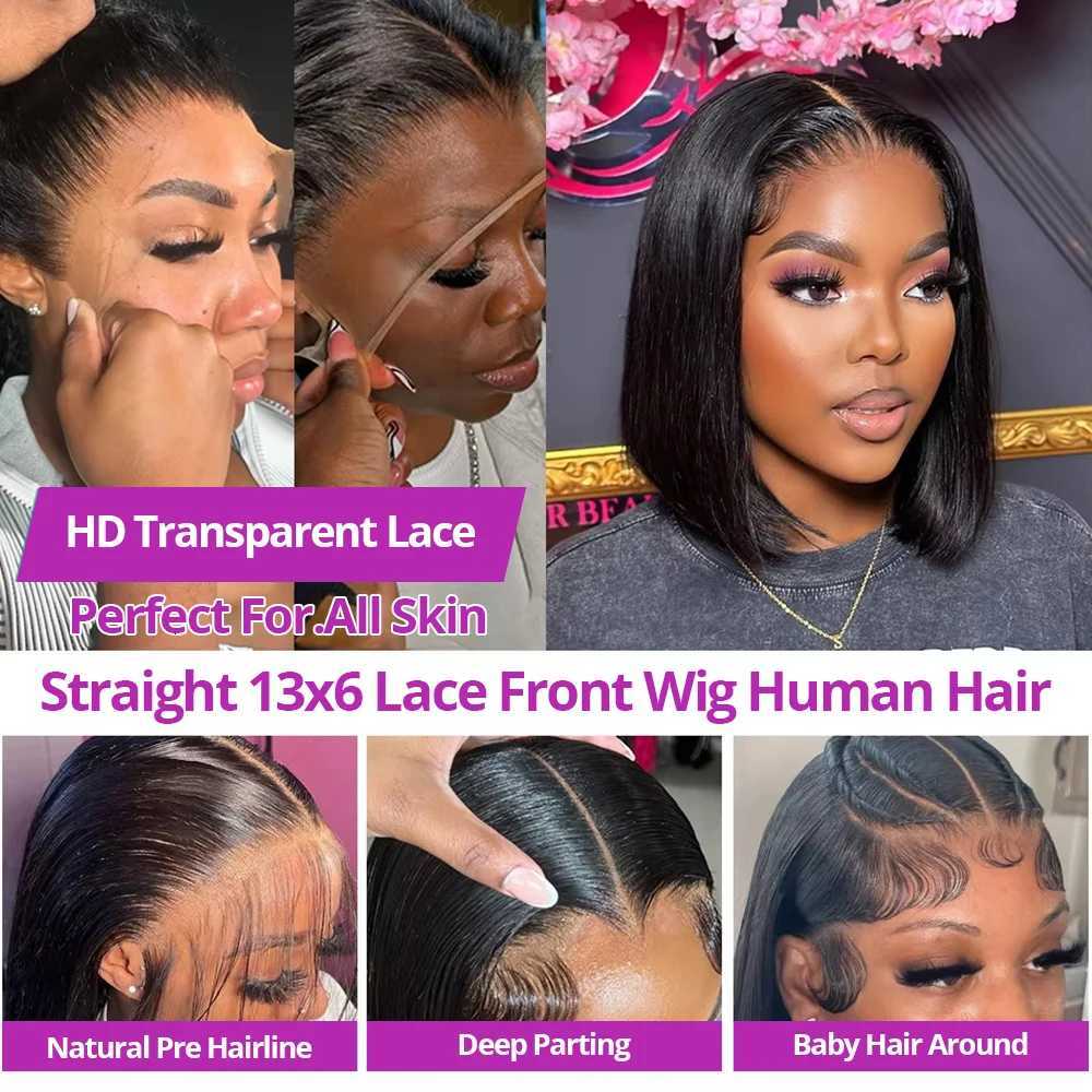 No Glue Brazilian HD Transparent 13x4 Bone Straight Short Bob Glueless Human Hair Wigs 13x6 Straight Lace Front Wigs For WomenT251111