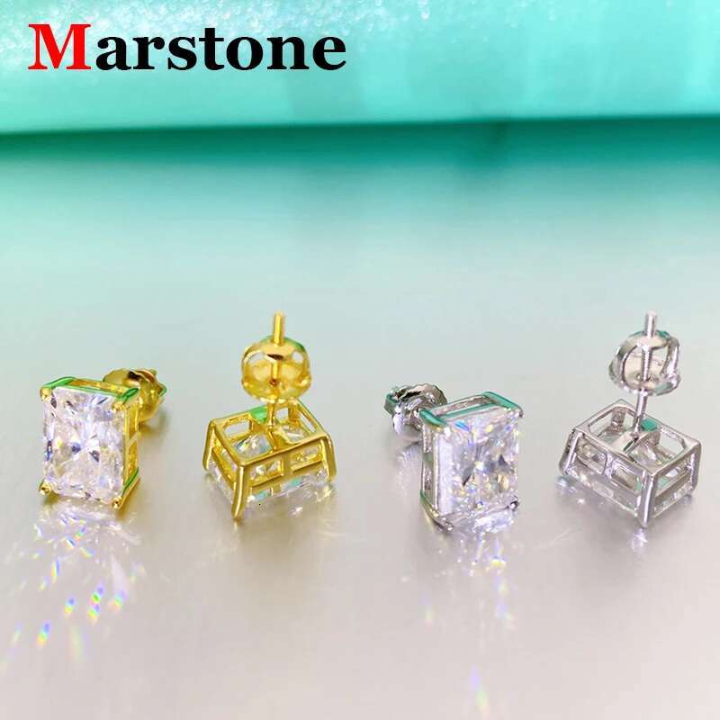 0.8-5CT Emerald Cut Moissanite Sparkling Gold Hip-hop Stud Earrings S925 Silver Earrings Top Quality Jewelry for Women Men