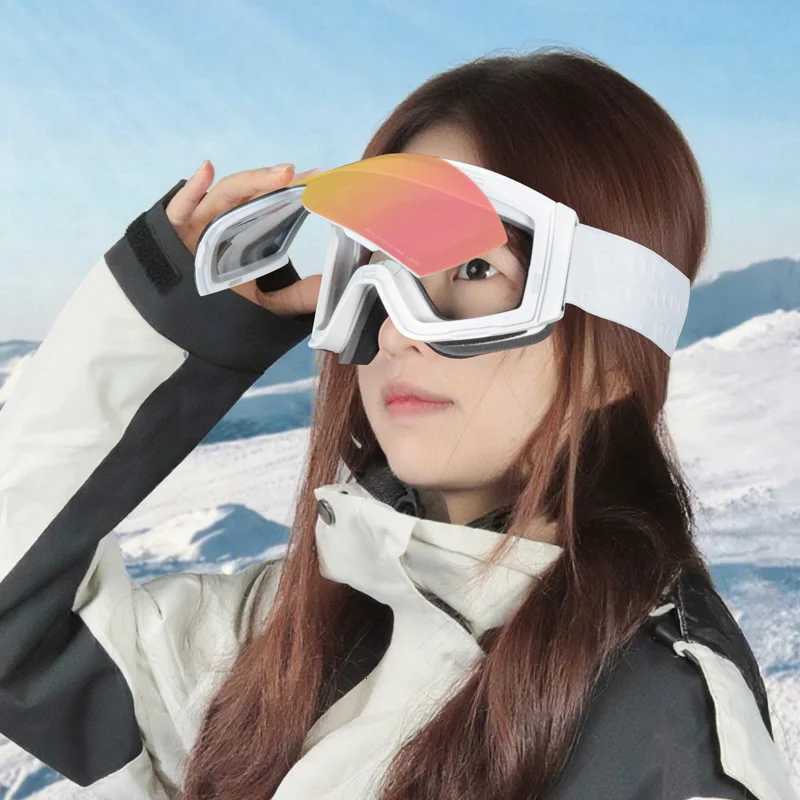 UV400 Magnetic Flip Cover Ski Goggles with Double Layer Lens Skiing Anti-fog Snowboard Goggles for Men Women Ski Glasses Eyewear K251110