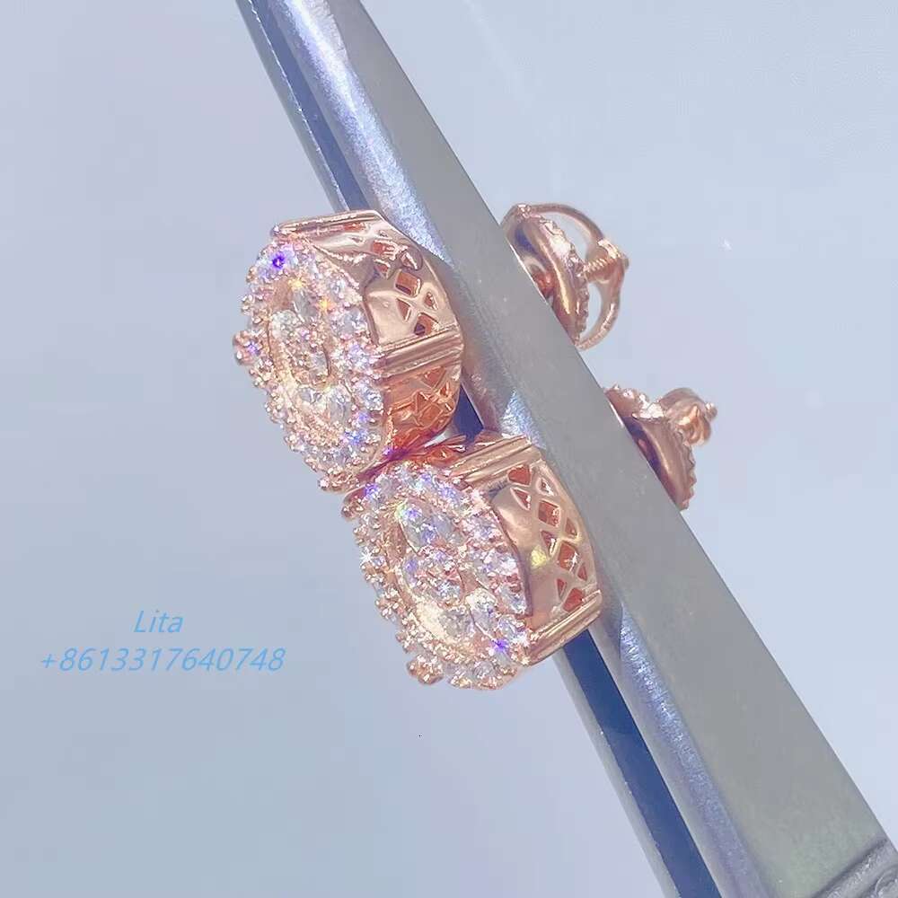 Ready to Ship Wholesale Iced Out Vvs Moissanite 925 Jewelry Gold Silver Round Stud Earrings