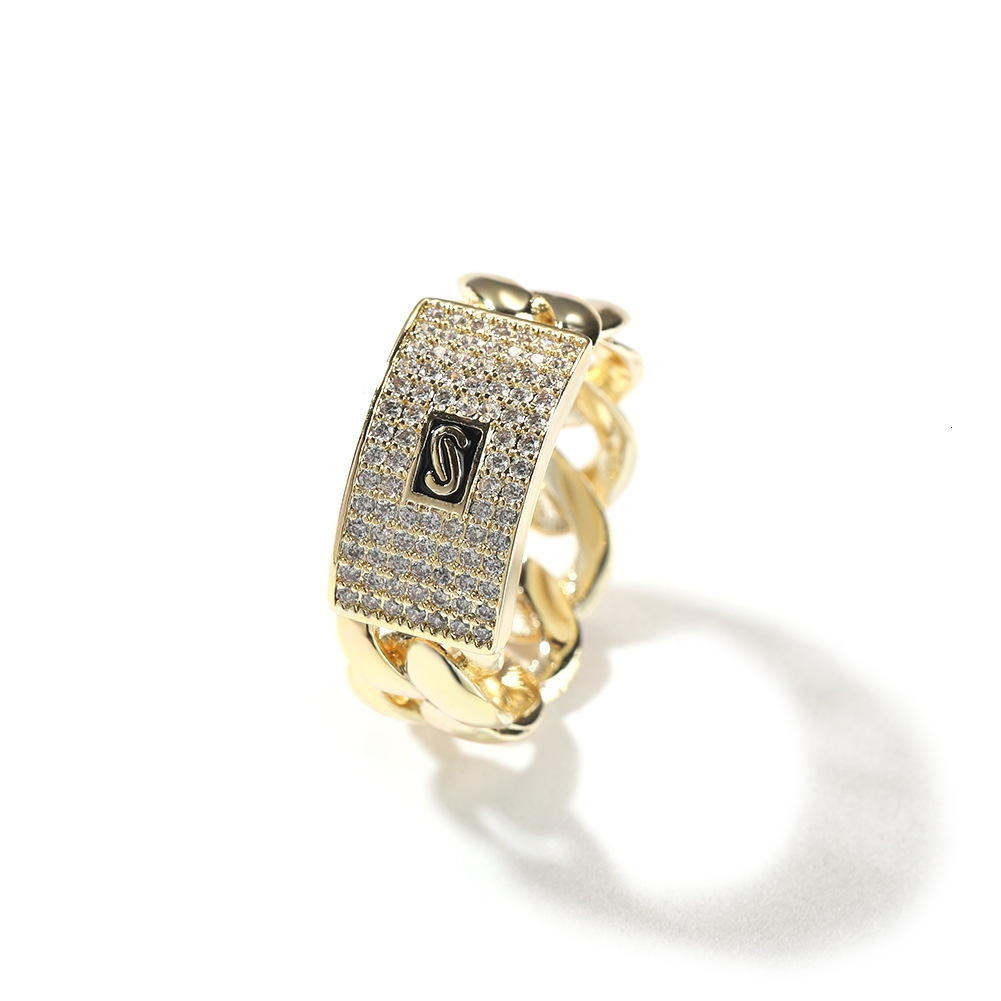 High end personalized fashionable geometric 925 silver VVS Moissanite ring with 14K gold full diamond Cuban chain design trendy and trendy