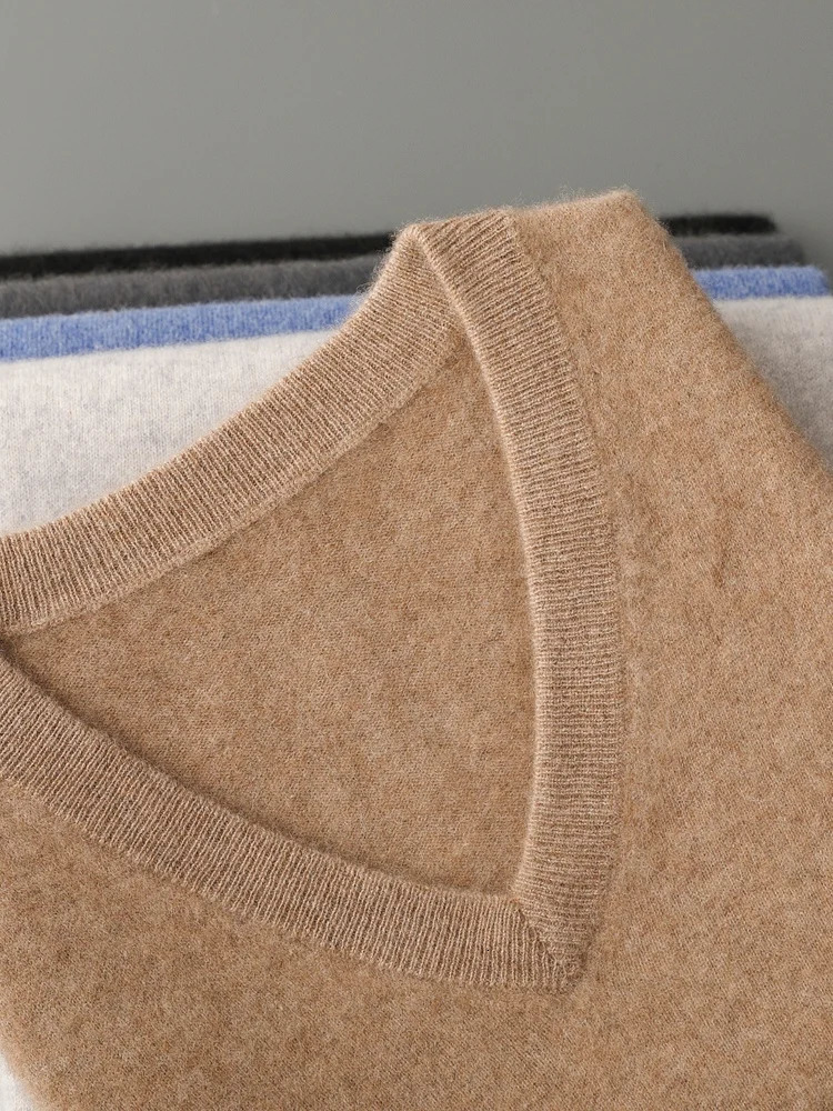 Mens V-neck Pure Wool Waistcoat Autumn Winter Sleeveless Pullover Sweater 100 Merino Wool Knitwear Basic Smart Casual Vest Top 251105