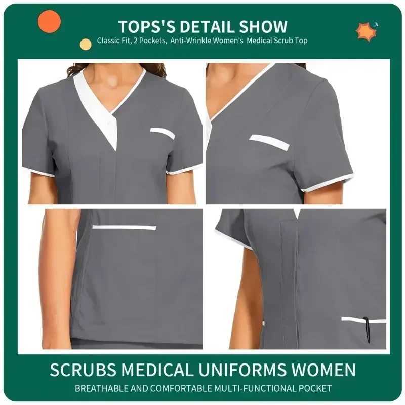 Clinical work clothes medical nurse uniforms frosted tops short Slve doctor clothes solid color medical frosted shirts Vneck work clothes X250410