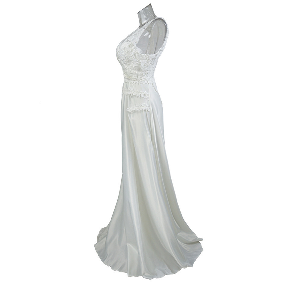 Women's Solid Lace Splice Hanging Strap Hollow Open Back Salute Wedding Dress, Long Dress