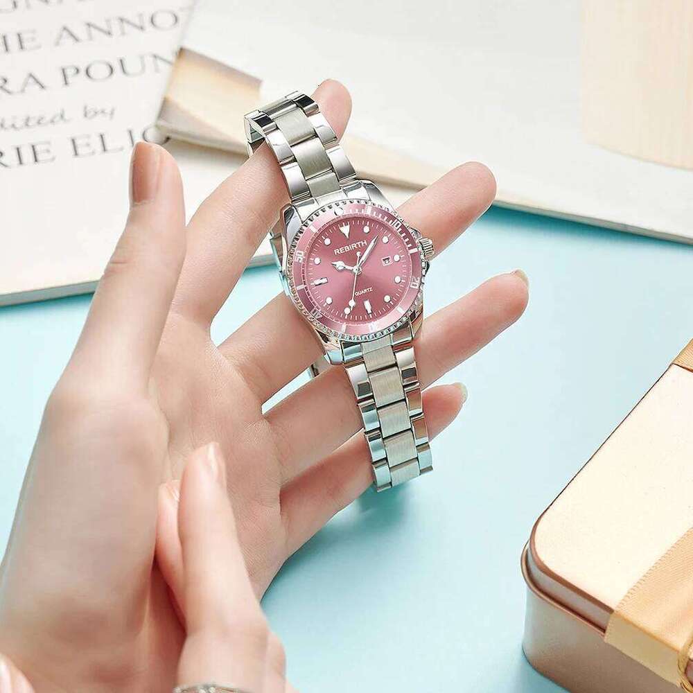 REBIRTH Original Fashion Business Stainless Steel Strap Automatic Date Waterproof Women's Watch