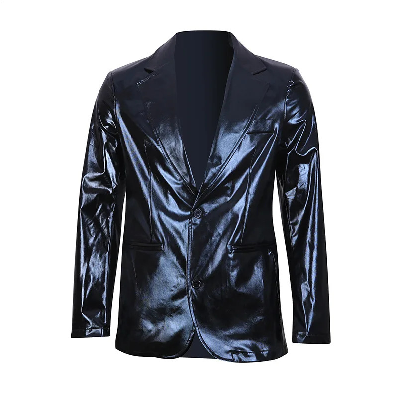 Stamping Glossy Casual Suit for Men Slim Fit 2 Piece Solid Shiny Party Gold Silver Black Suit for Men Blazer Jacket Pants 250410