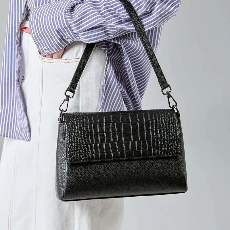High Quality Genuine Handbags For Women 2024 Underarm Cow Leather Soft Crossbody Ladies Temperament Square Bag