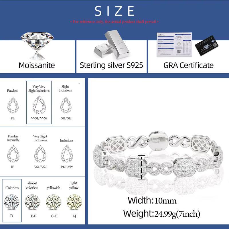 Hip Hop Block Design Jewelry Custom 10mm Pave Setting VVS Moissanite 925 Sterling Silver Infinite Halo Gemstone Bracelet