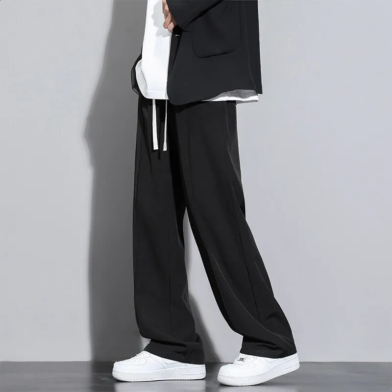 Mens casual straight pants loose elastic waistband Korean classic blue black gray mens Trouser Plus size 250411Z