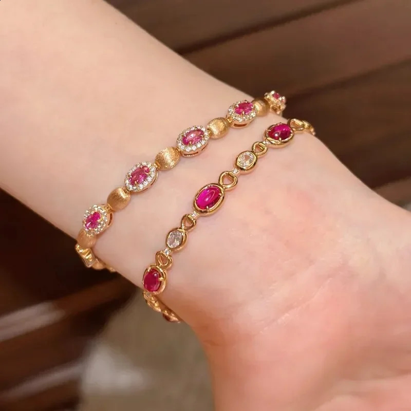 Creative inlaid ruby bracelet suitable for women exquisite high-quality smooth fashionable oval brush bracelet wedding jewelry 250409