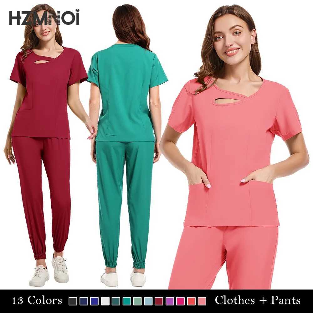 HZMNOI New Fashionable Scrub Designs Women Jogger Clinic Nurse Uniforms Medical Nursing Scrubs Uniforms Sets Hospital Uniforms X250410