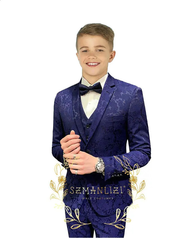 Jacquard Boys Suit Wedding Tuxedo 3 Piece Formal Kids Jacket Set Pattern Young Full Outfit Terno Infantil Menin 250410