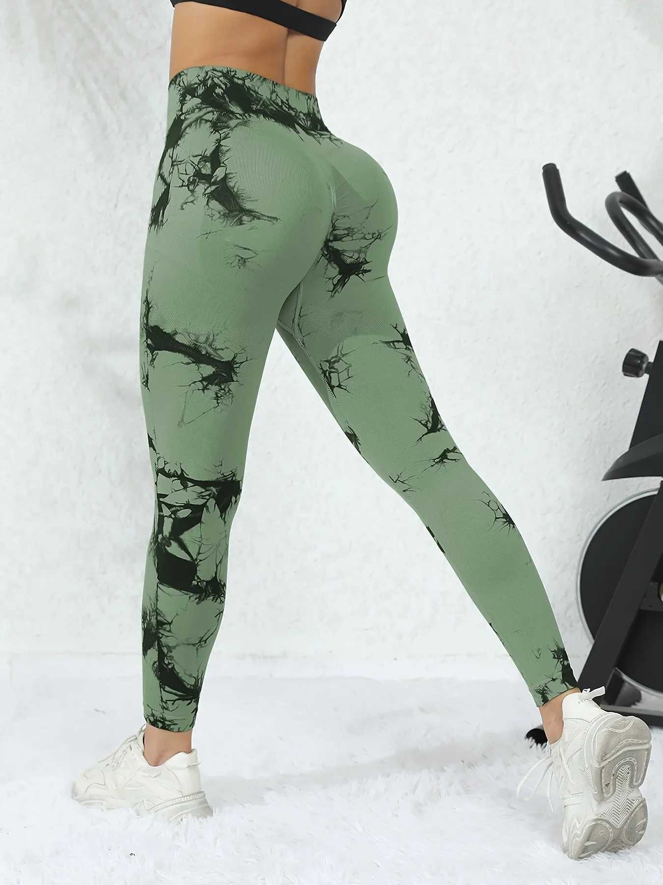 Tie dye yoga pants sports legs seamless high waist push ups for women tight fitting fitness exercise legs gym clothing 2025 newW250411