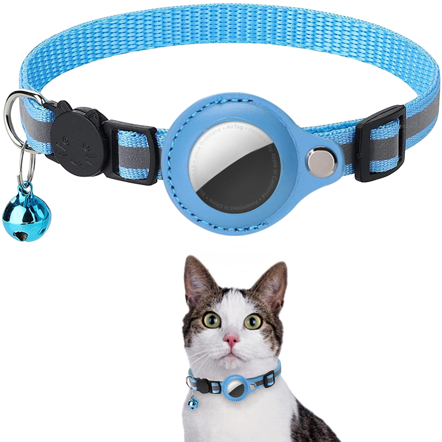 Collars Tracker Protective Case Anti Loss Pet Positioning Collar Cat Supplies Adjustable Kitten Reflective Bell Neck Ring Mechanical lock buckle Free 