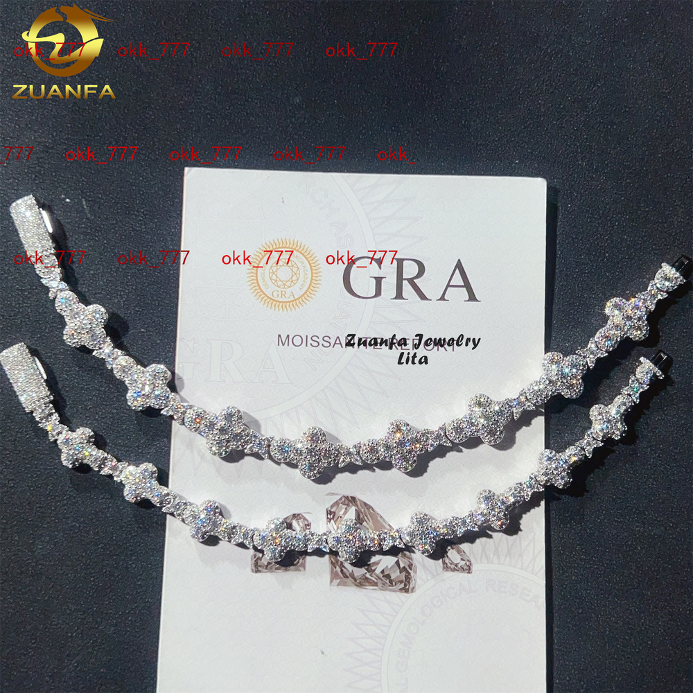 Iced Out Jewelry 10mm 13mm 925 Sterling Silver GRA Certificate Diamond Moissanite Cuban Link Chain Cross Bracelet