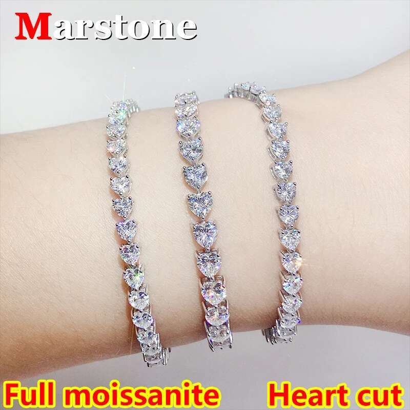 Heart Cut Moissanite Tennis Chain Hiphop 4-5mm D Color VVS1 Women 925 Sterling Silver Moissanite Bracelet for Women Men Couple