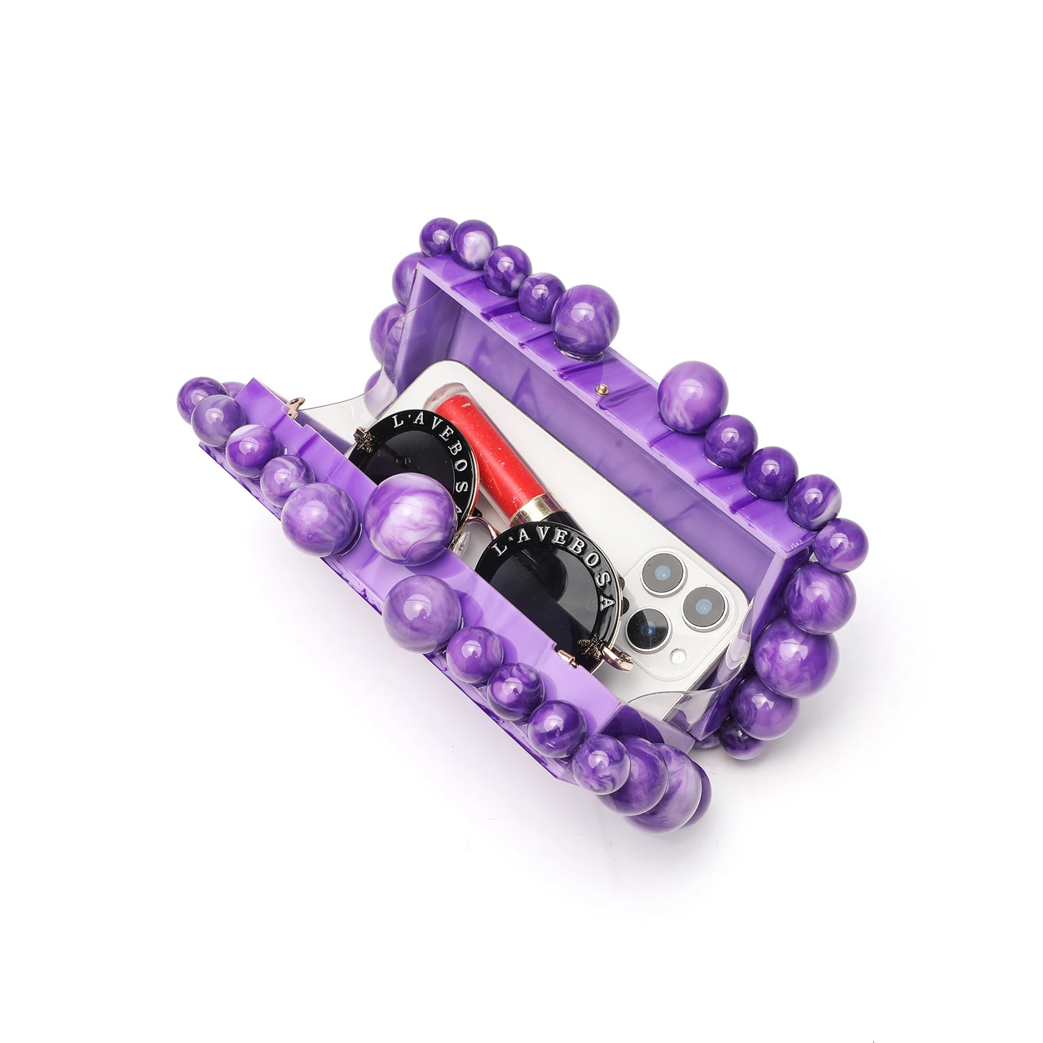 Marble Acrylic Clutch Bag with Beaded Strap - Candy Color Shoulder Crossbody Purse Trendy Womens Wedding Party Evening Handbag 251106