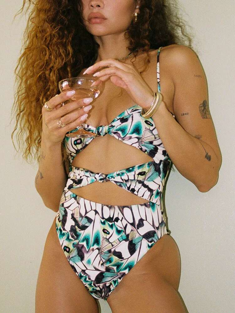 Miyouj High Cut Swimsuit New Swimsuits Hollow Out Swimwear Printed One Piece Suits Sexy Bathsuit Summer Swim Wear 2025 Bodysuit