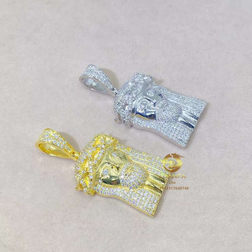 Zuanfa Factory Direct 925 Silver Jesus Head Hiphop Custom Moissanite Pendant Pave Diamond Stone Pendants