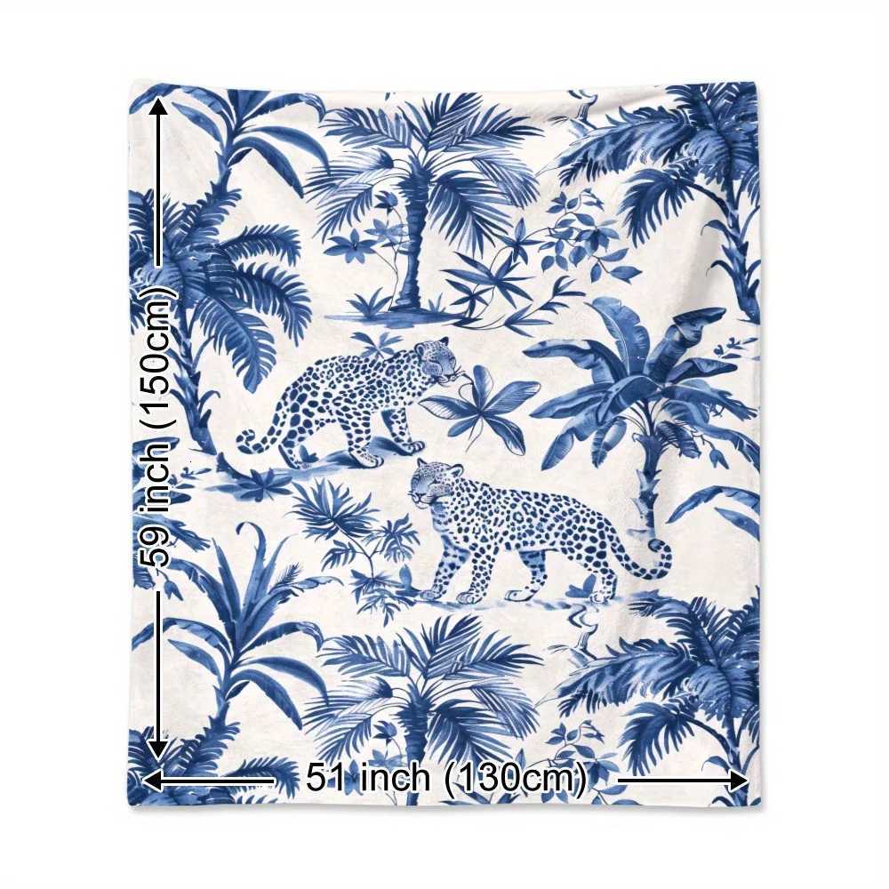 1pc Leopard and palm tree print blanket polyester fabric machine washable suitable for bedroom living room decoration C251111
