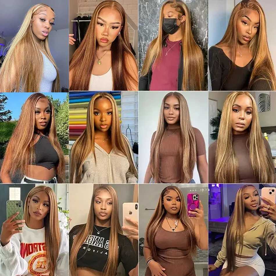 Hd Highlight Straight 13x4 Lace Front Wigs Human Hair Preplucked 360 Full Lace Wig Honey Blonde Colored 13x6 Lace Frontal WigsT251111