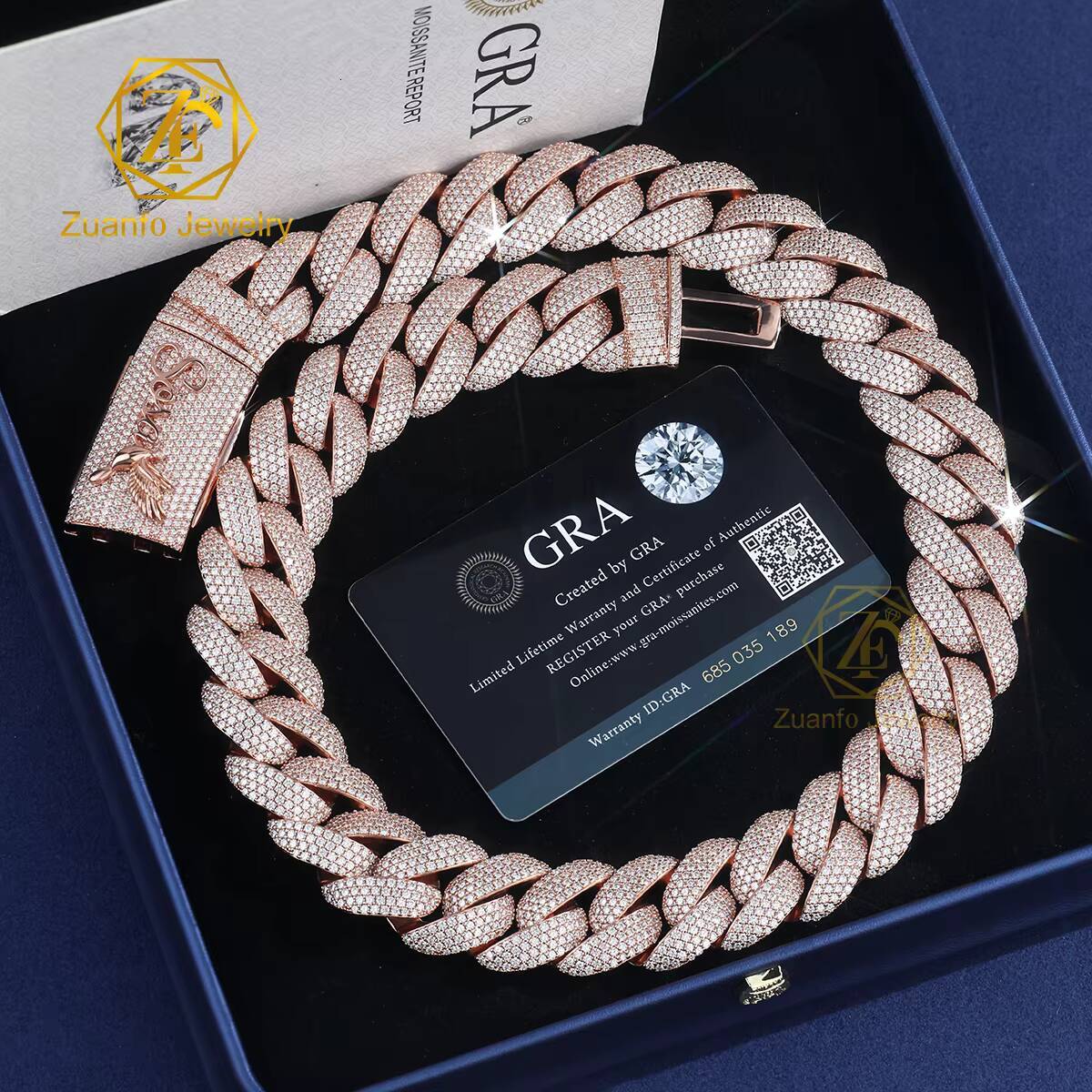 Wholesale Price White Rose Gold Moissanite Cuban Necklace Engraved Letter and Dove Buckle 15mm 16mm 18mm Miami Cuban Link Chain