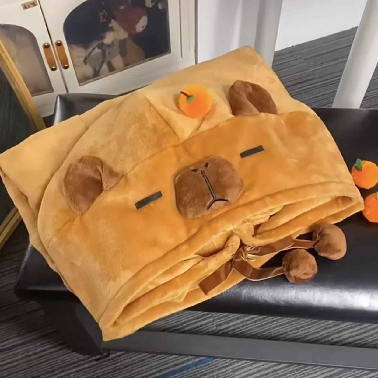 Kapybara Coral Fleece Pajamas Women Autumn and Winter Thickened Velvet One-piece Wearable Loungewear Cute Kapybara Cape Blanket C251111