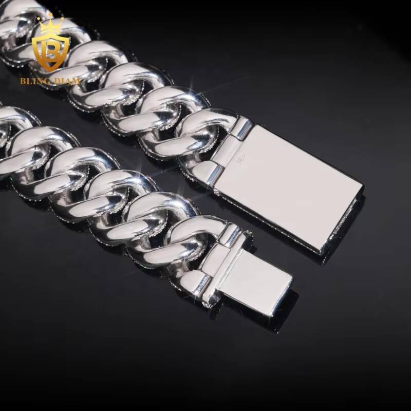 Hip Hop Fine Jewelry Rapper Sterling Silver 925 Necklace Iced Out VVS Moissanite Diamond Miami Cuban Link Chain Necklace